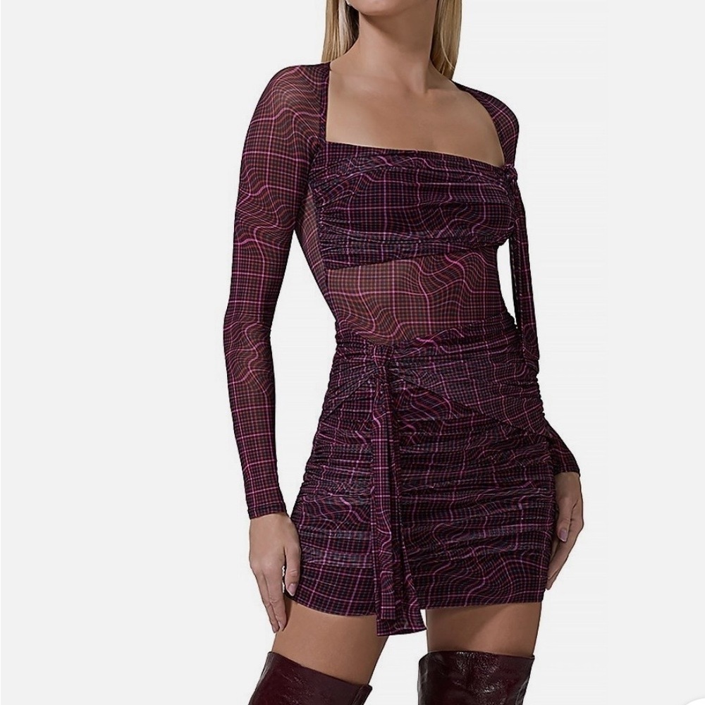 AFRM Women's Long Sleeve Dress - Pink and Black Plaid